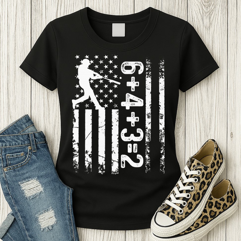 Baseball Saying 6+4+3=2 Double Play Baseball Player Womens T-Shirt