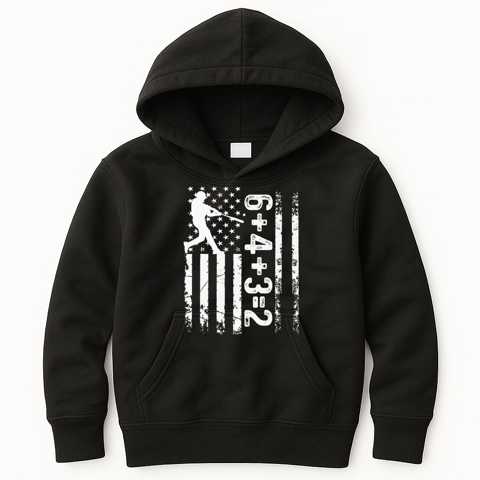 Baseball Saying 6+4+3=2 Double Play Baseball Player Kids Hoodie