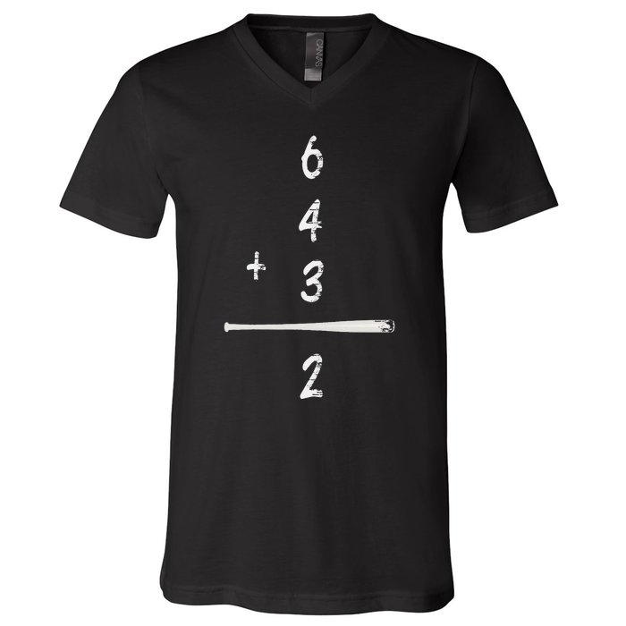 Baseball Saying 6+4+3=2 Double Play Baseball V-Neck T-Shirt