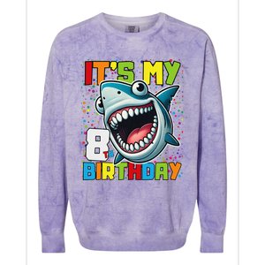 Birthday Shark 8 Year Old 8th Birthday Matching Family Colorblast Crewneck Sweatshirt