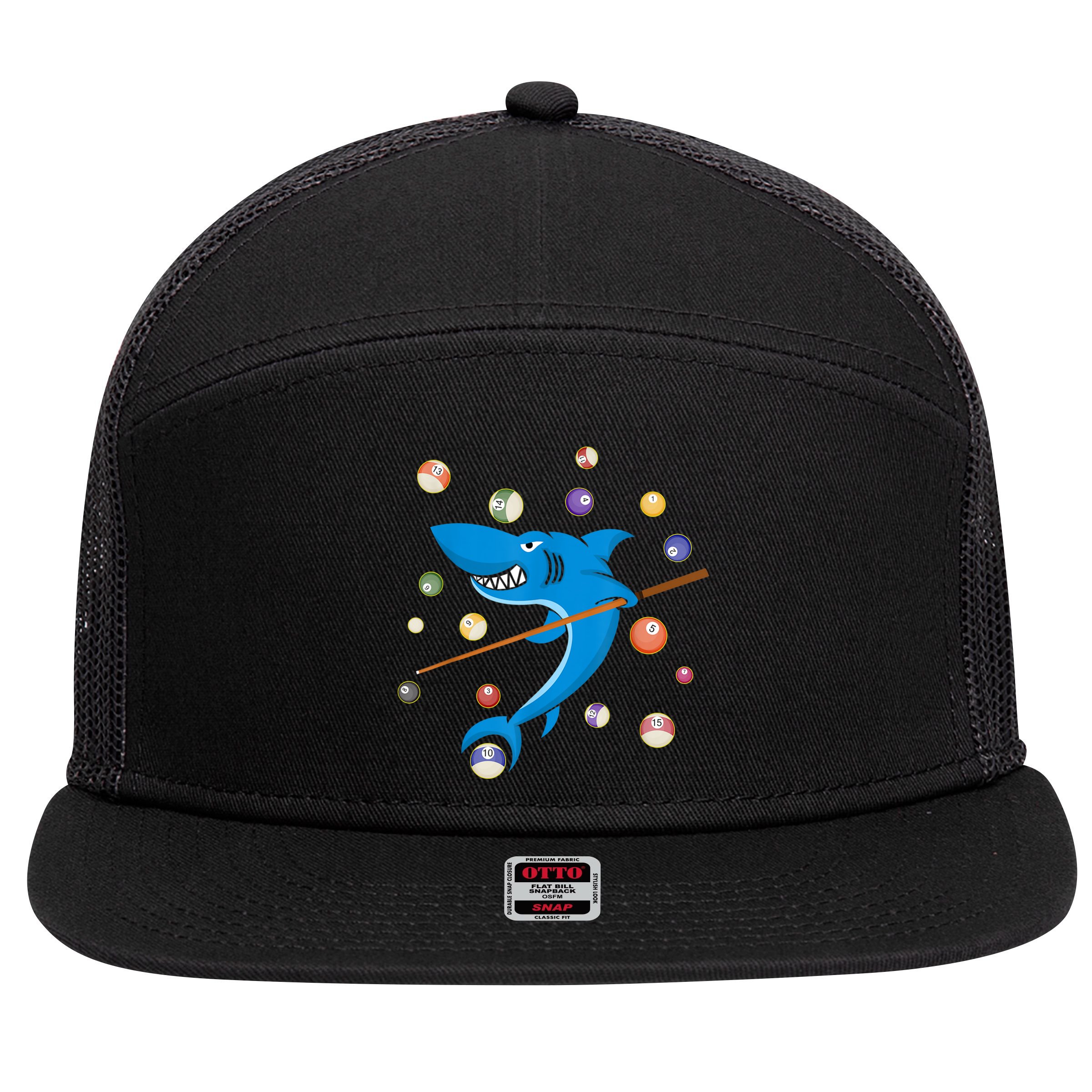 Billiard Shark 8 Ball Player Pool Table Cue Stick Snooker 7 Panel Mesh Trucker Snapback Hat