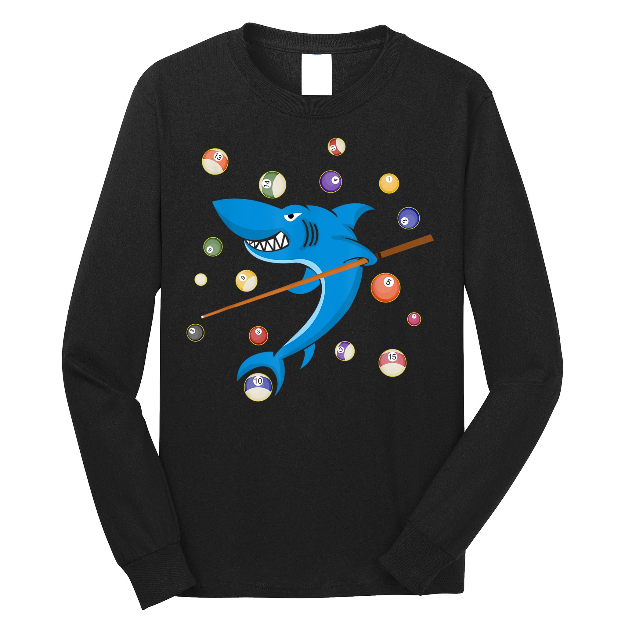 Billiard Shark 8 Ball Player Pool Table Cue Stick Snooker Long Sleeve Shirt