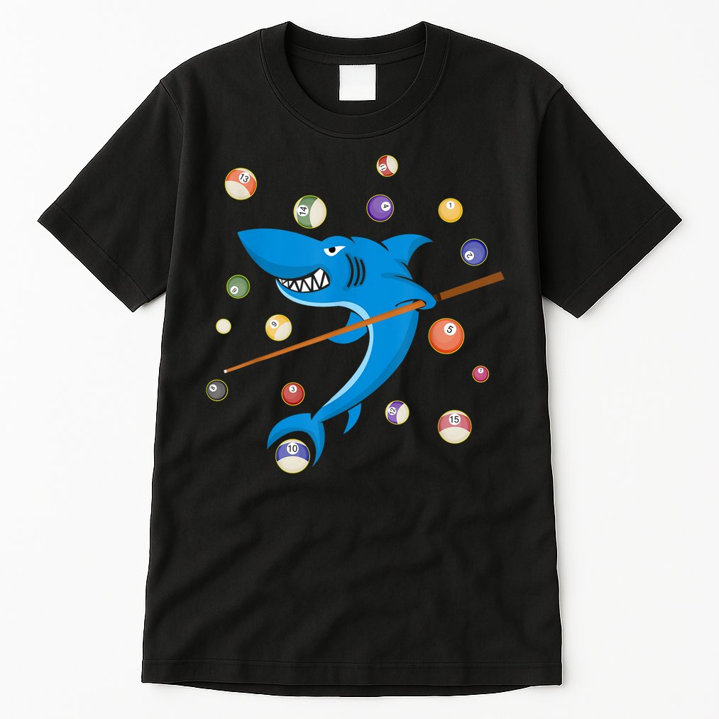 Billiard Shark 8 Ball Player Pool Table Cue Stick Snooker Tall T-Shirt