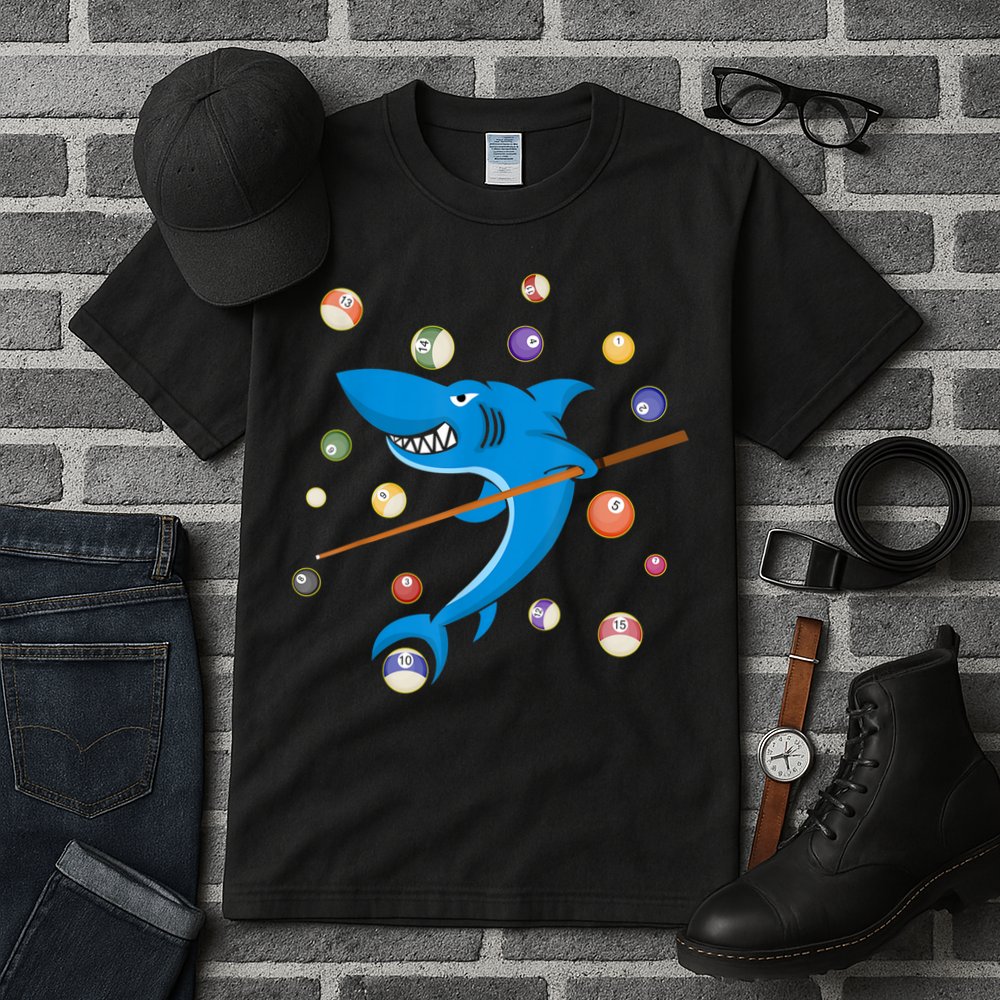 Billiard Shark 8 Ball Player Pool Table Cue Stick Snooker Tall T-Shirt