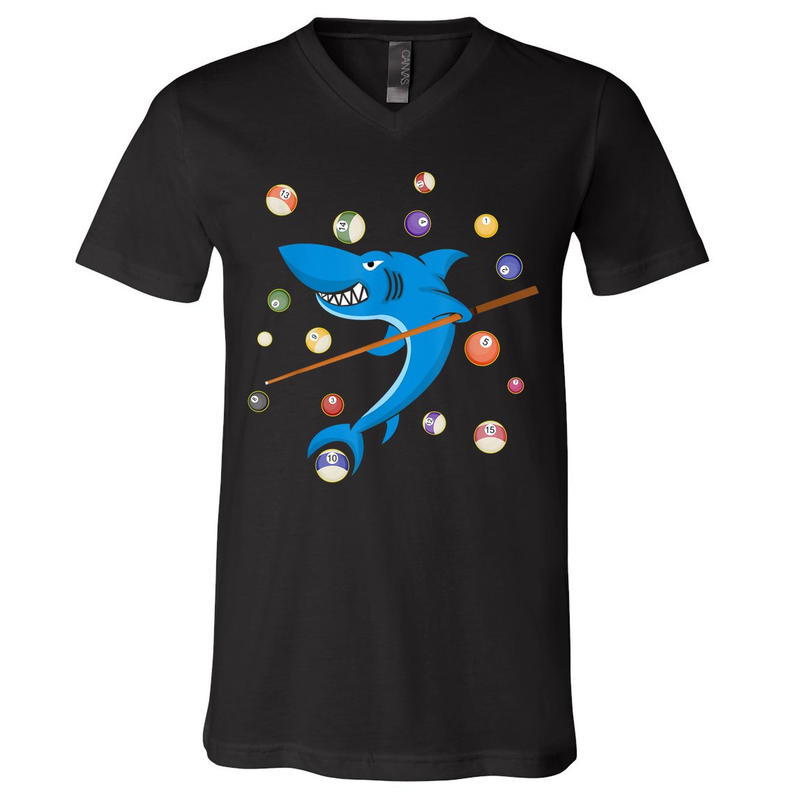 Billiard Shark 8 Ball Player Pool Table Cue Stick Snooker V-Neck T-Shirt