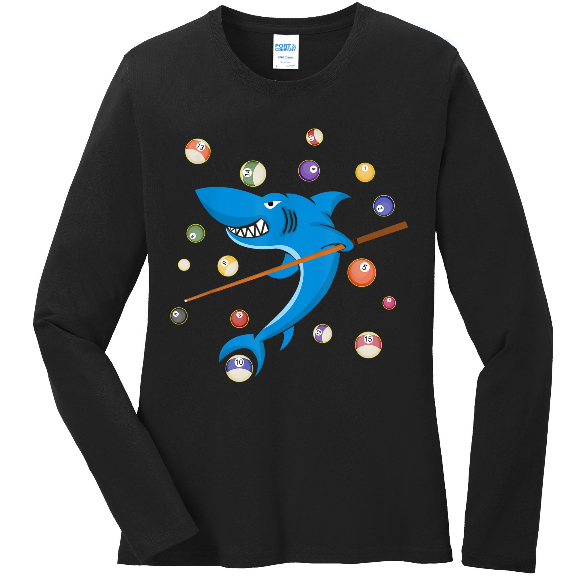 Billiard Shark 8 Ball Player Pool Table Cue Stick Snooker Ladies Long Sleeve Shirt