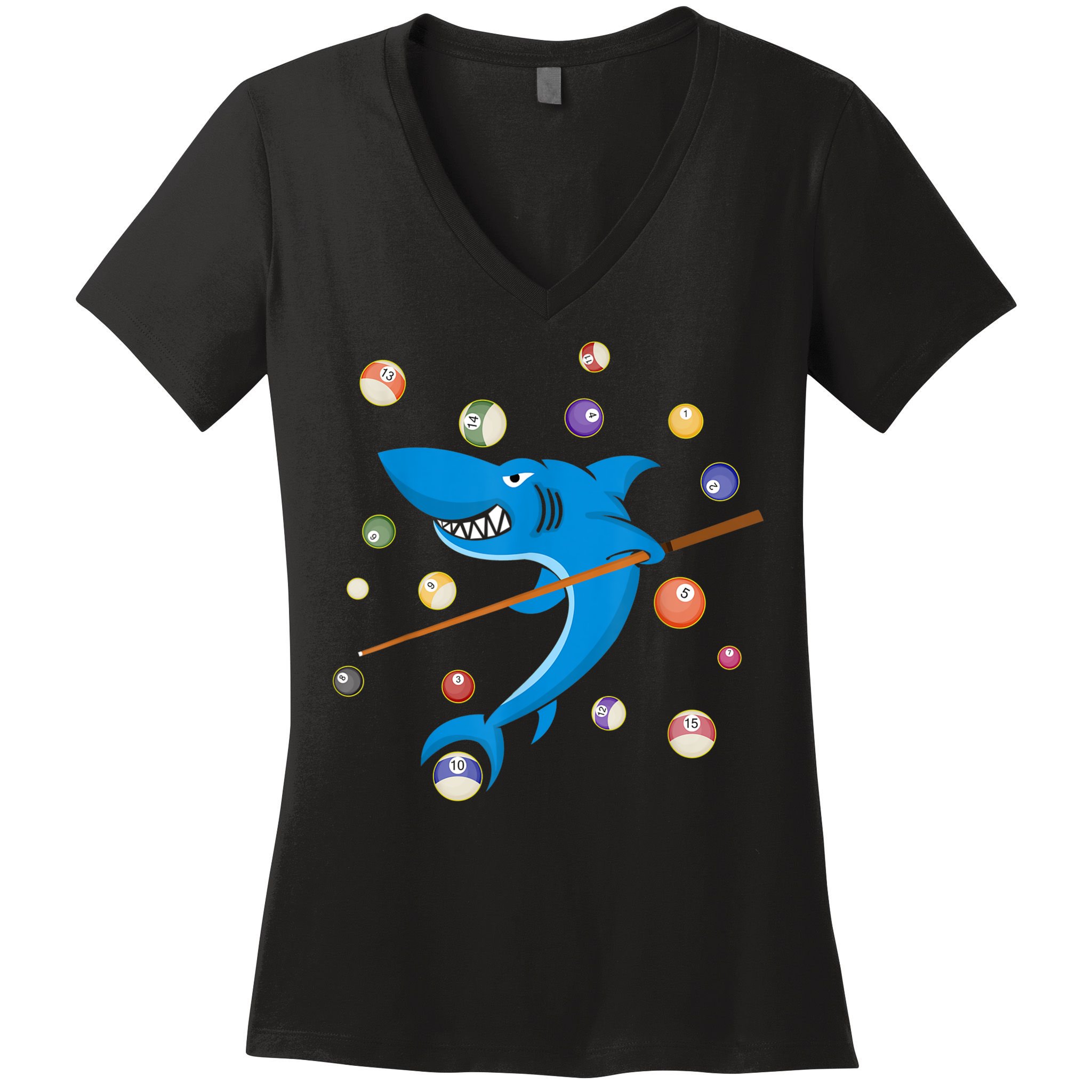 Billiard Shark 8 Ball Player Pool Table Cue Stick Snooker Women's V-Neck T-Shirt