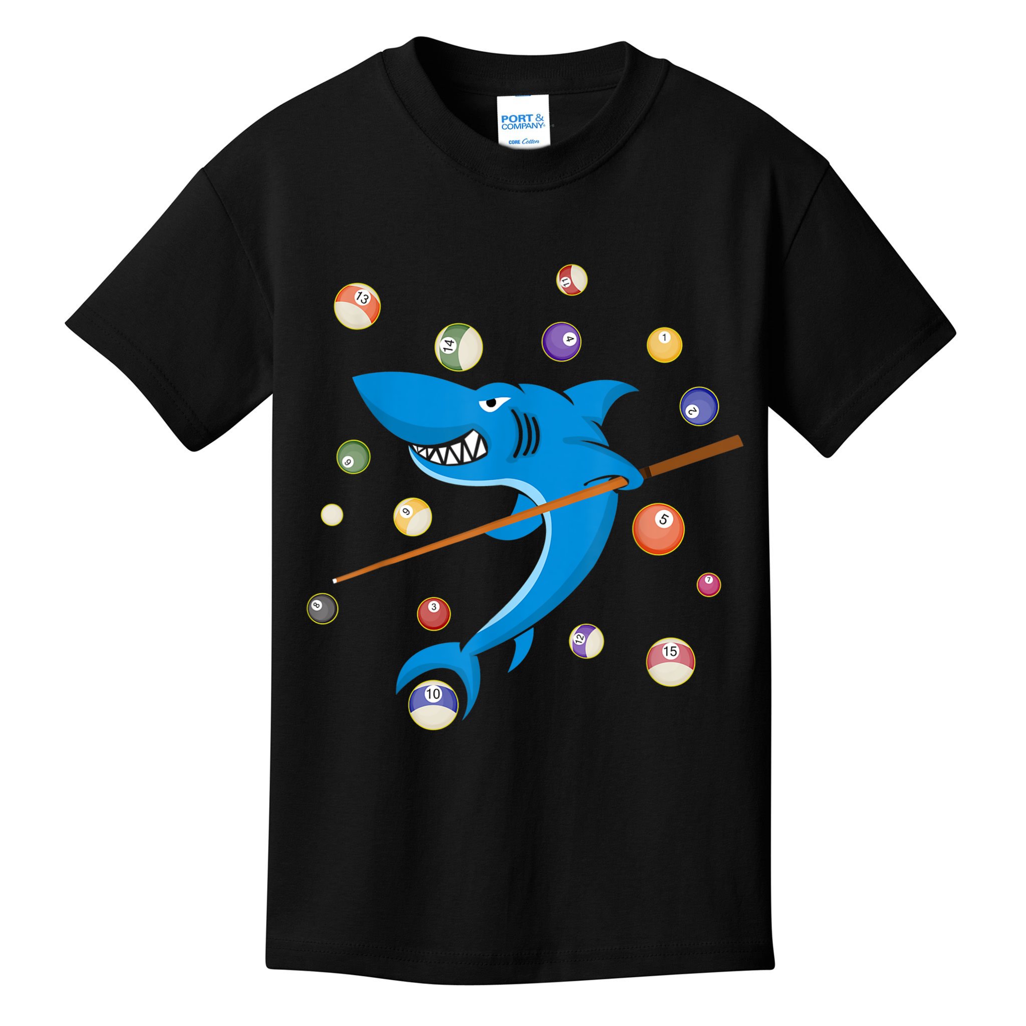 Billiard Shark 8 Ball Player Pool Table Cue Stick Snooker Kids T-Shirt