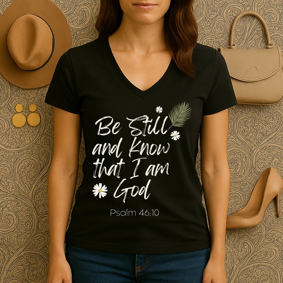 Be Still and Know That I Am God Psalm 46 10 Women's V-Neck T-Shirt