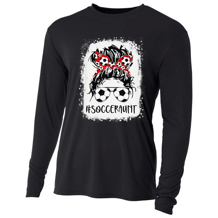 Bleached Soccer Aunt Life Messy Bun Women Mother's Day Cooling Performance Long Sleeve Crew