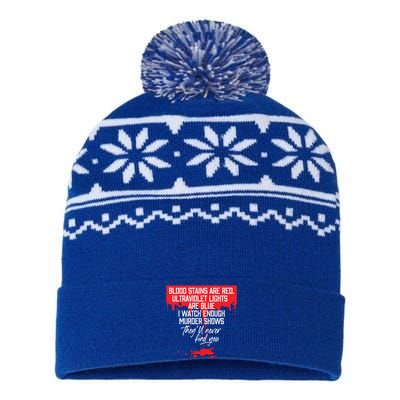 Blood Stains Are Red Ultraviolet Lights Are Blue True Crime Gift USA-Made Snowflake Beanie