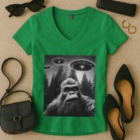 Bigfoot Sasquatch Alien Ufo Women's V-Neck T-Shirt