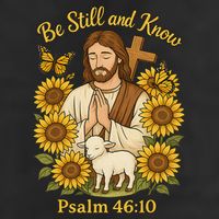Be Still And Know Bible Verse Jesus With Lamb And Cross 7 Panel Mesh Trucker Snapback Hat