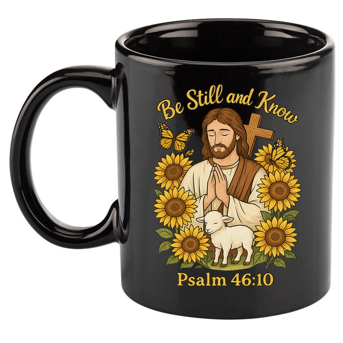 Be Still And Know Bible Verse Jesus With Lamb And Cross 11oz C Handle Ceramic Mug
