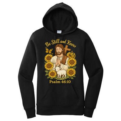 Be Still And Know Bible Verse Jesus With Lamb And Cross Women's Pullover Hoodie