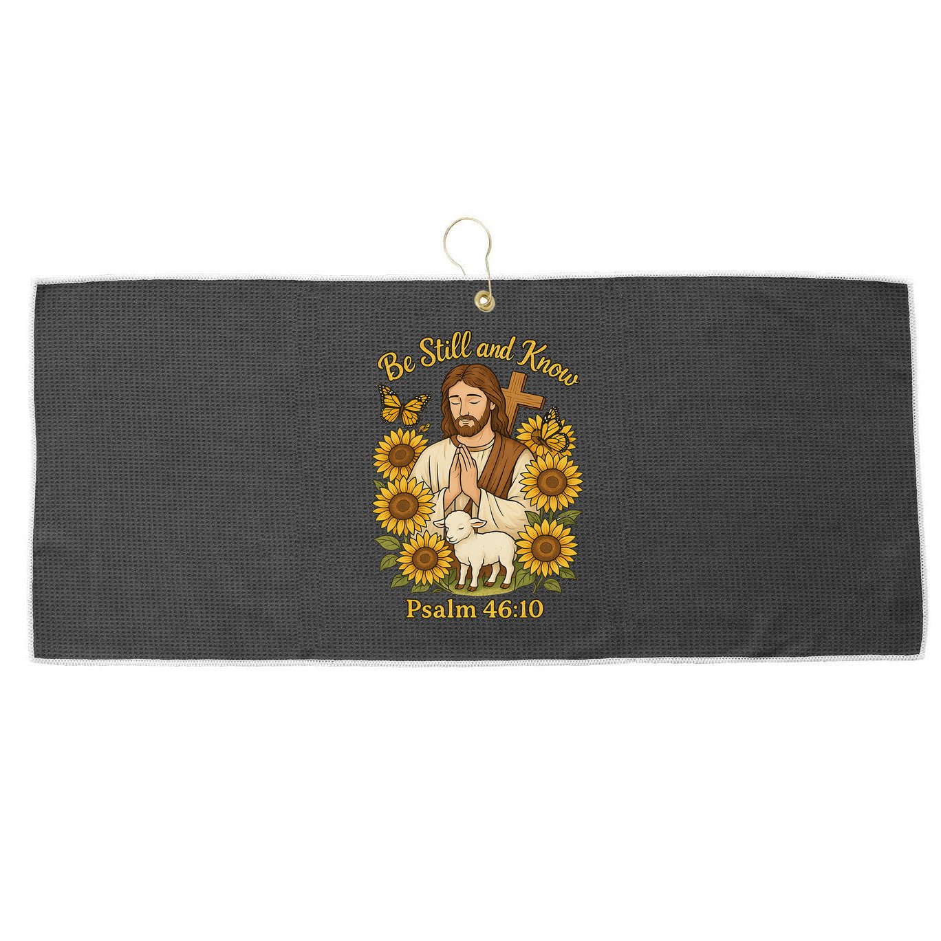 Be Still And Know Bible Verse Jesus With Lamb And Cross Large Microfiber Waffle Golf Towel