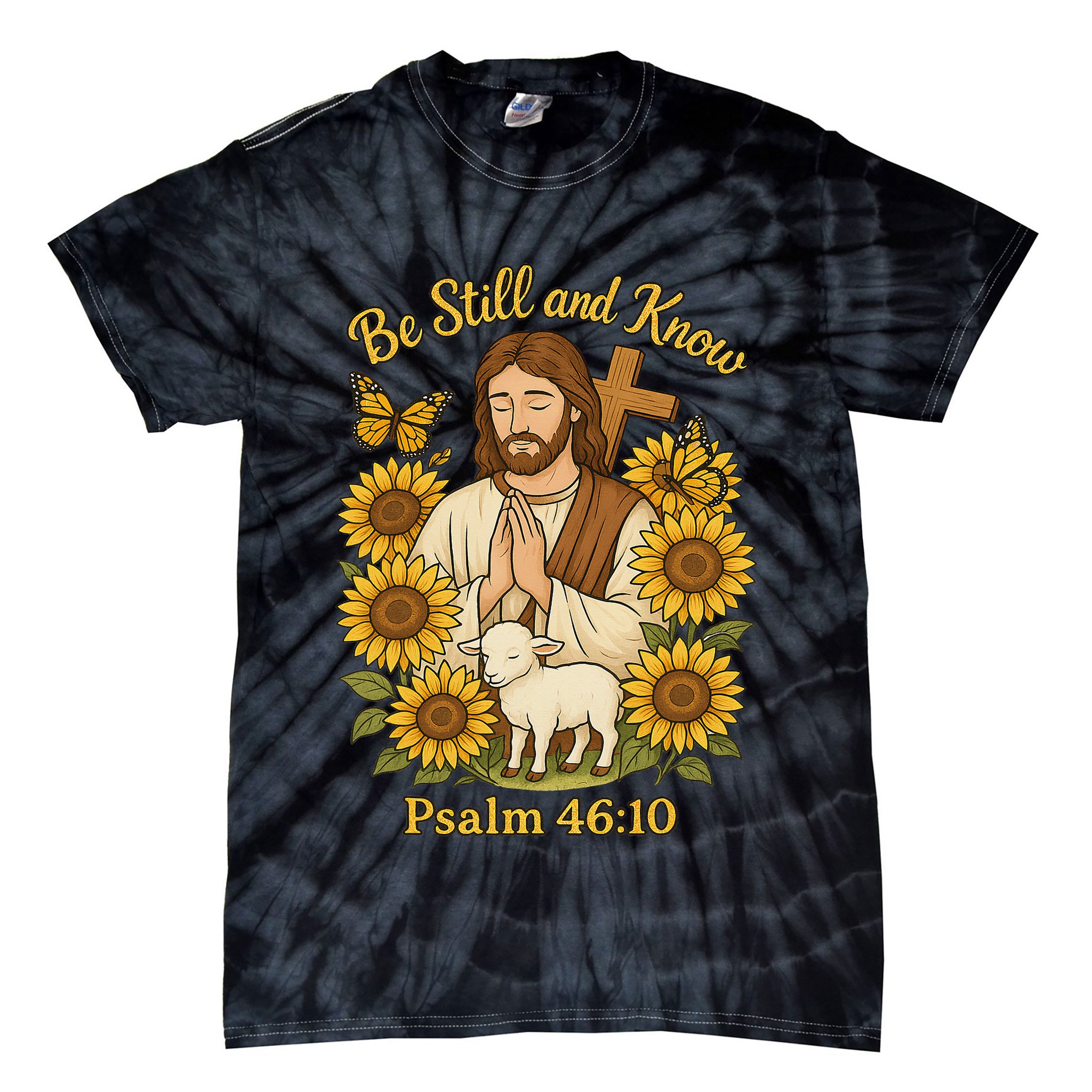 Be Still And Know Bible Verse Jesus With Lamb And Cross Tie-Dye T-Shirt