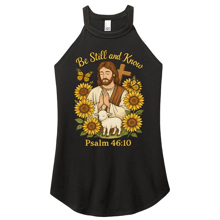 Be Still And Know Bible Verse Jesus With Lamb And Cross Women's Perfect Tri Rocker Tank
