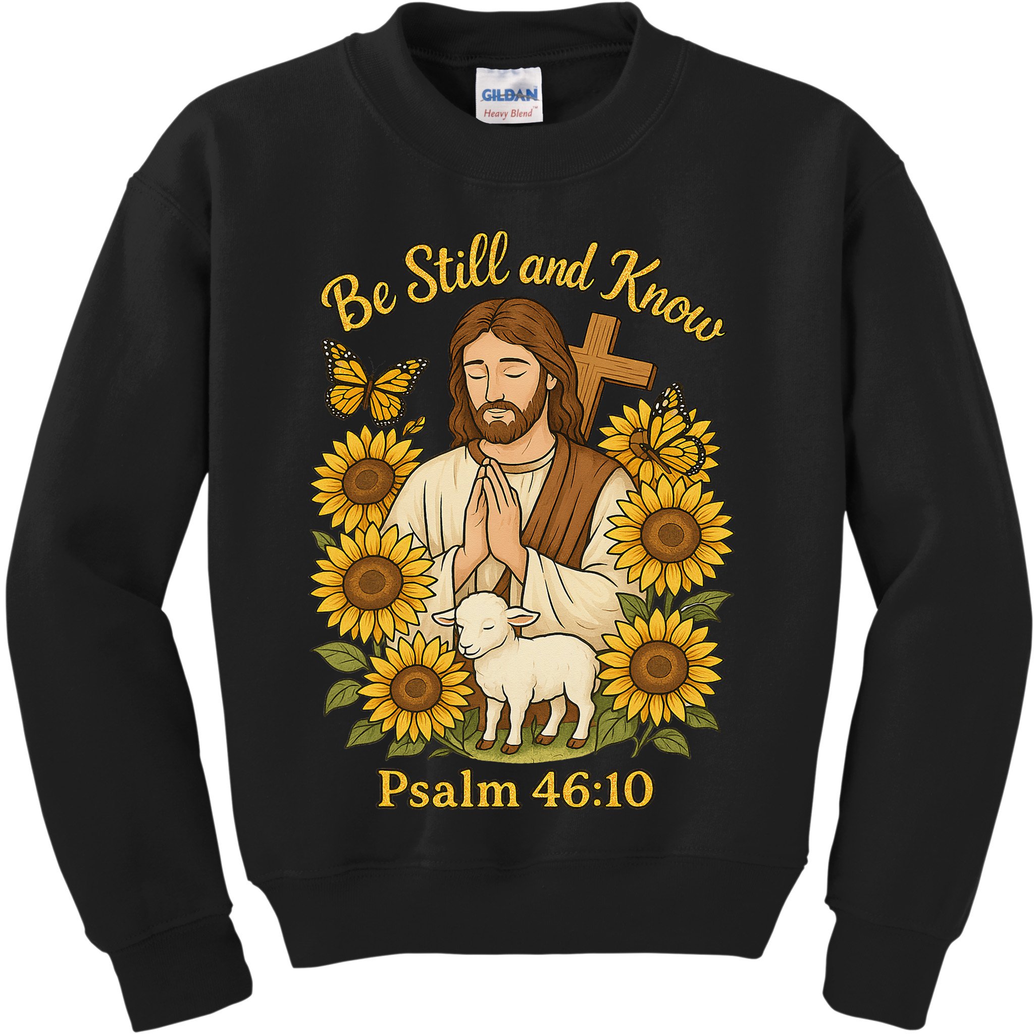 Be Still And Know Bible Verse Jesus With Lamb And Cross Kids Sweatshirt