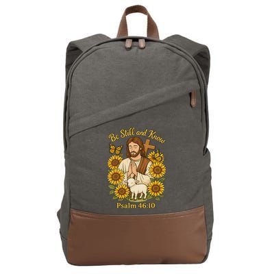 Be Still And Know Bible Verse Jesus With Lamb And Cross Cotton Canvas Backpack