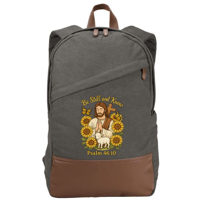 Be Still And Know Bible Verse Jesus With Lamb And Cross Cotton Canvas Backpack