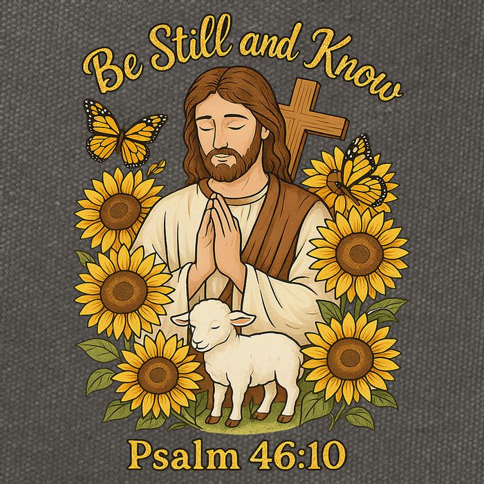 Be Still And Know Bible Verse Jesus With Lamb And Cross Cotton Canvas Backpack