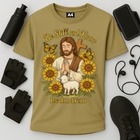 Be Still And Know Bible Verse Jesus With Lamb And Cross Cooling Performance Crew T-Shirt
