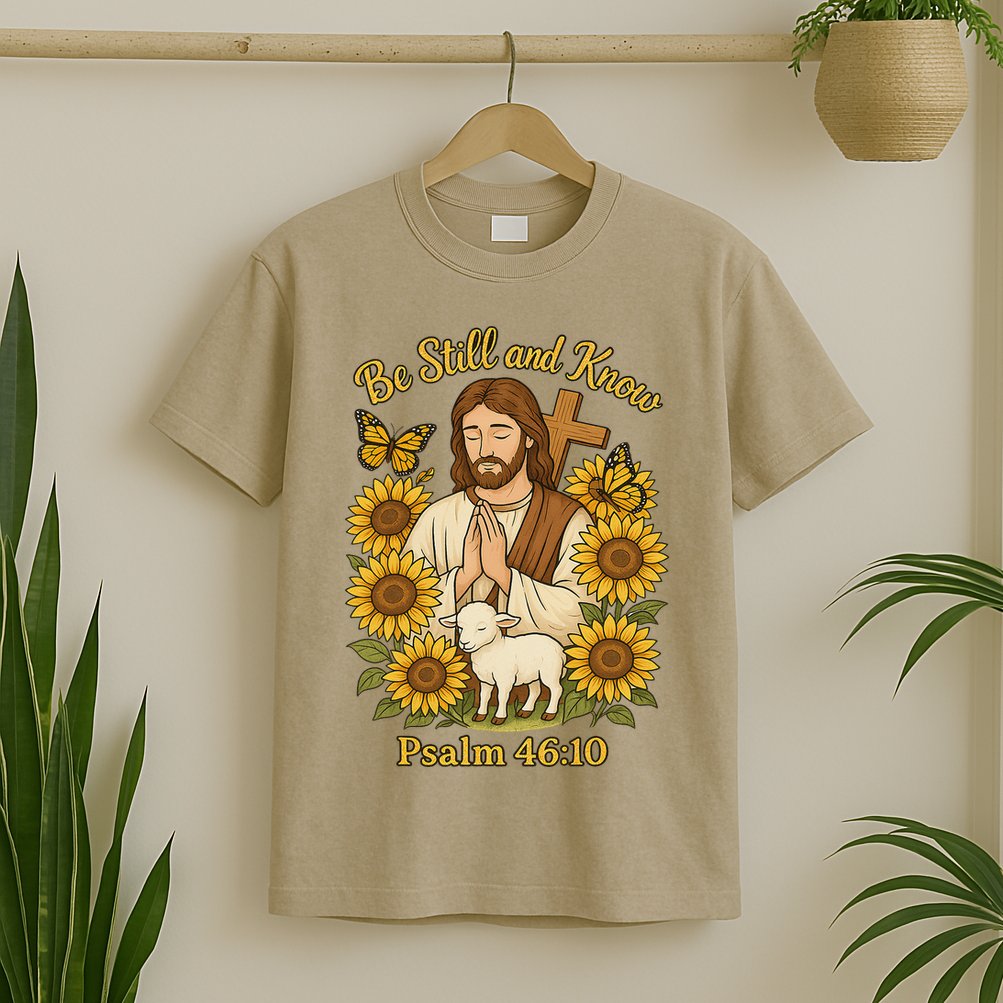 Be Still And Know Bible Verse Jesus With Lamb And Cross T-Shirt