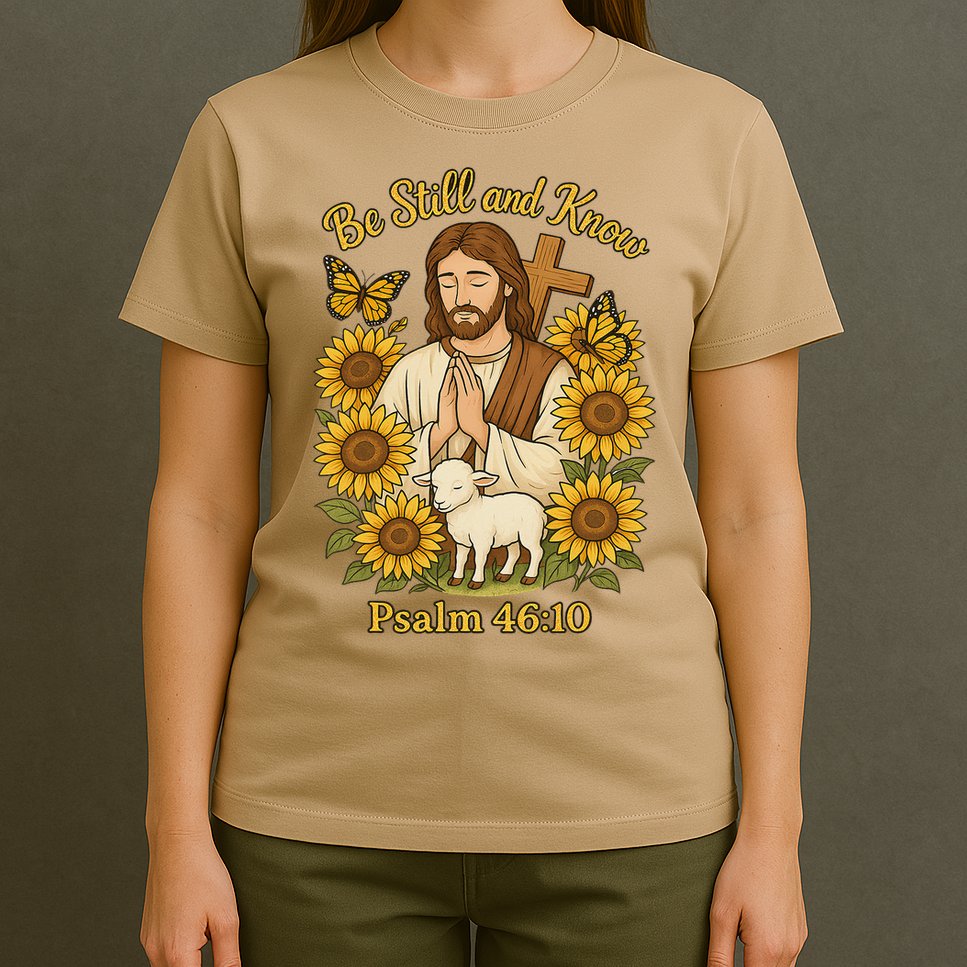 Be Still And Know Bible Verse Jesus With Lamb And Cross T-Shirt