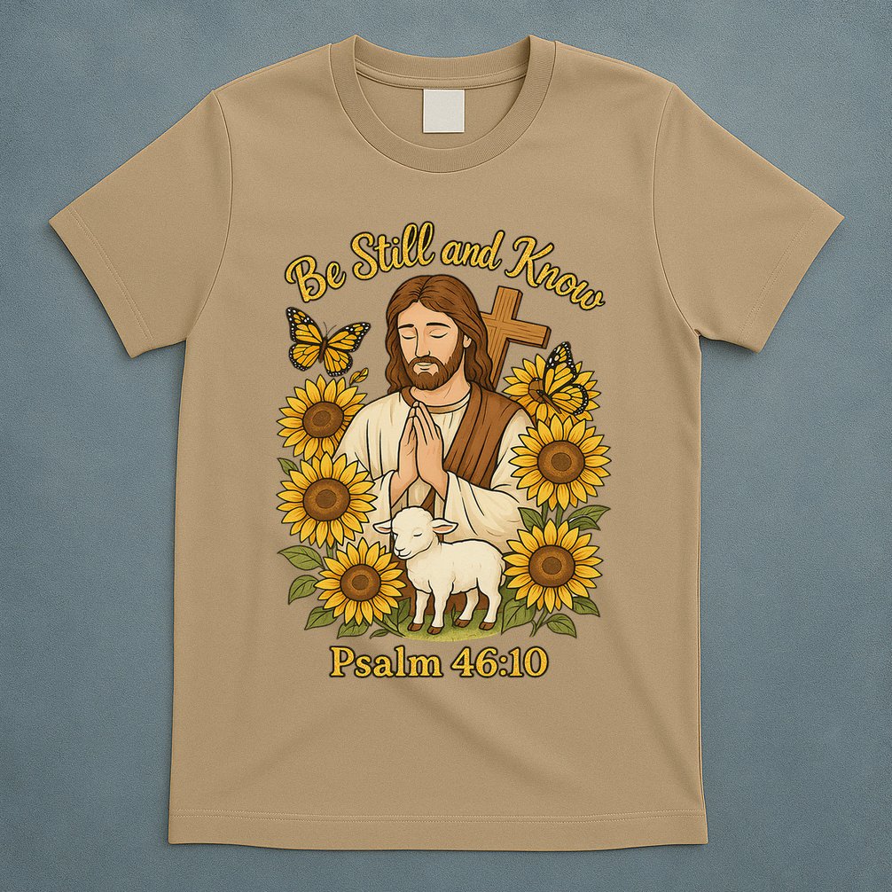 Be Still And Know Bible Verse Jesus With Lamb And Cross T-Shirt