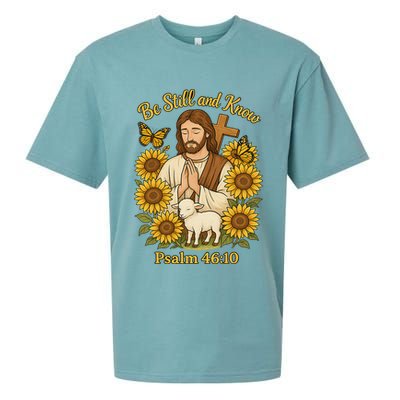 Be Still And Know Bible Verse Jesus With Lamb And Cross Sueded Cloud Jersey T-Shirt