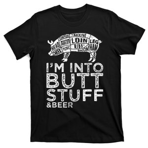 Butt Stuff And Beer Pork Cuts Grilling BBQ Jokes Anti Vegan T-Shirt