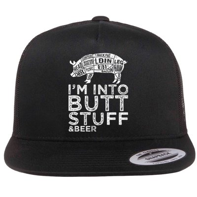 Butt Stuff And Beer Pork Cuts Grilling BBQ Jokes Anti Vegan Flat Bill Trucker Hat