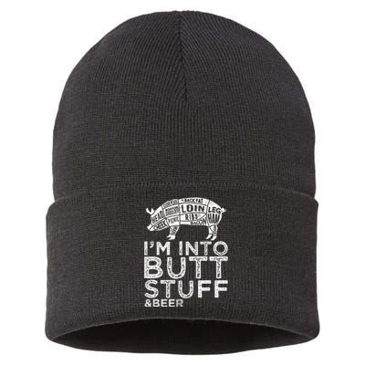 Butt Stuff And Beer Pork Cuts Grilling BBQ Jokes Anti Vegan Sustainable Knit Beanie