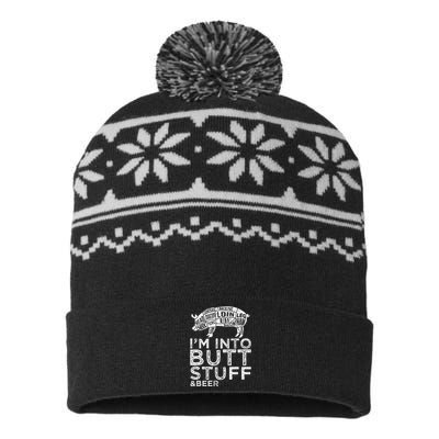 Butt Stuff And Beer Pork Cuts Grilling BBQ Jokes Anti Vegan USA-Made Snowflake Beanie