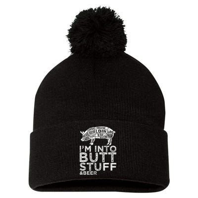 Butt Stuff And Beer Pork Cuts Grilling BBQ Jokes Anti Vegan Pom Pom 12in Knit Beanie