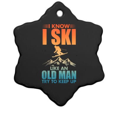 Best Ski Art For Grandpa Skiing Nordic Skier Skiing Gift Ceramic Star Ornament