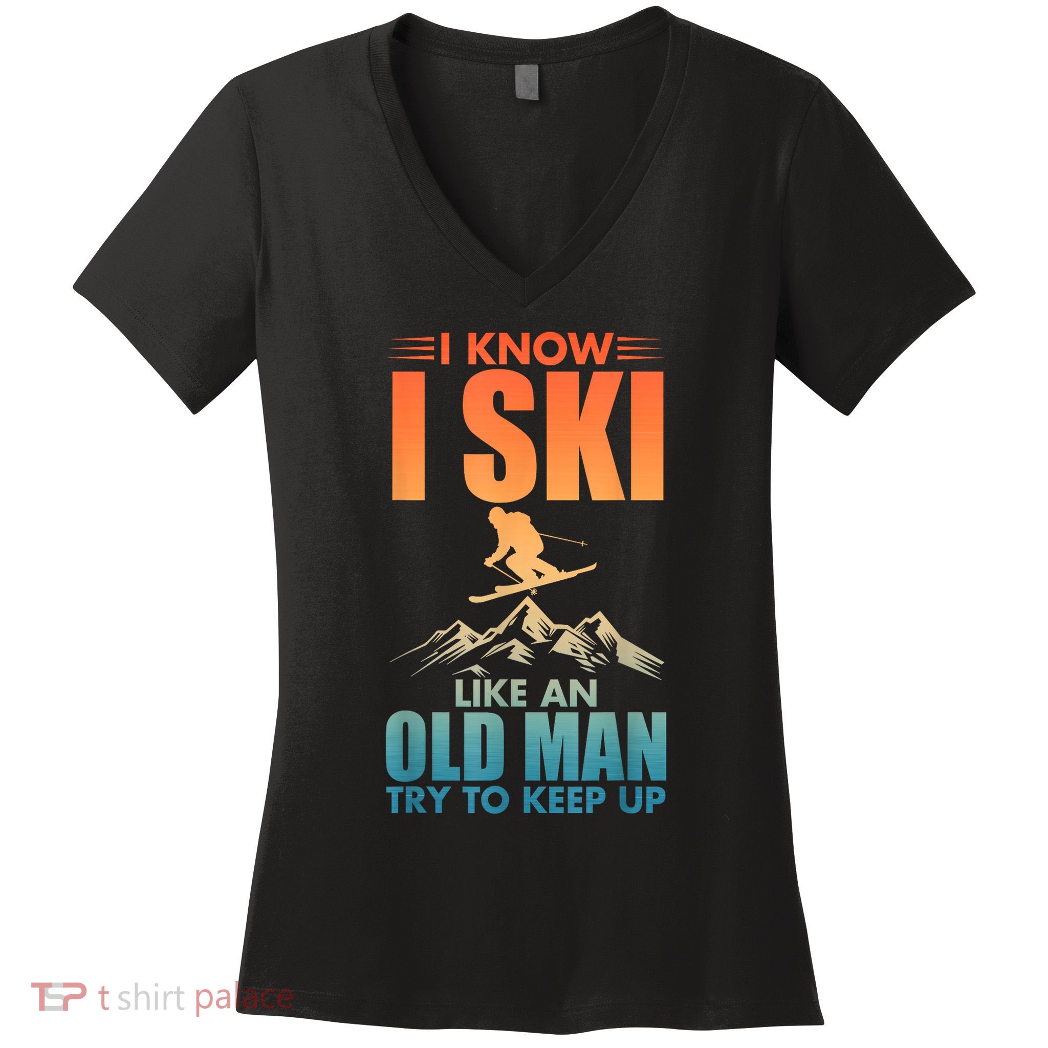 Best Ski Art For Grandpa Skiing Nordic Skier Skiing Gift Women's V-Neck T-Shirt