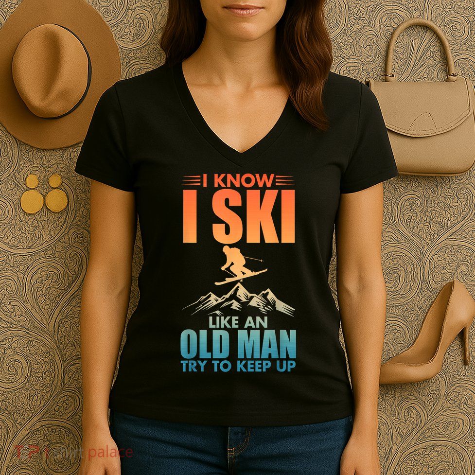 Best Ski Art For Grandpa Skiing Nordic Skier Skiing Gift Women's V-Neck T-Shirt