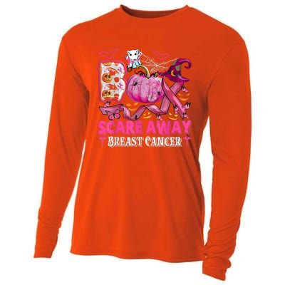 Boo Scare Away Breast Cancer Pink Ribbon Spider Halloween Cooling Performance Long Sleeve Crew