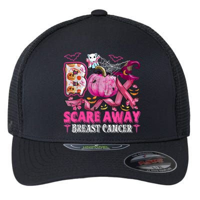 Boo Scare Away Breast Cancer Pink Ribbon Spider Halloween Flexfit Unipanel Trucker Cap