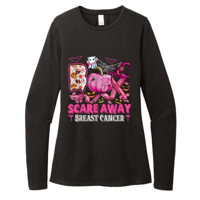 Boo Scare Away Breast Cancer Pink Ribbon Spider Halloween Womens CVC Long Sleeve Shirt