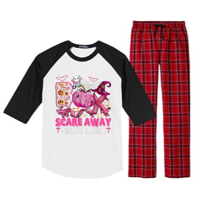 Boo Scare Away Breast Cancer Pink Ribbon Spider Halloween Raglan Sleeve Pajama Set