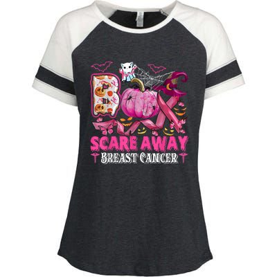 Boo Scare Away Breast Cancer Pink Ribbon Spider Halloween Enza Ladies Jersey Colorblock Tee