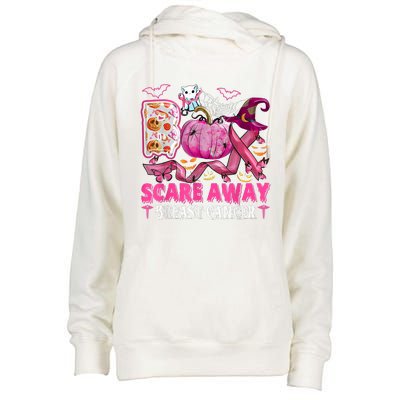 Boo Scare Away Breast Cancer Pink Ribbon Spider Halloween Womens Funnel Neck Pullover Hood