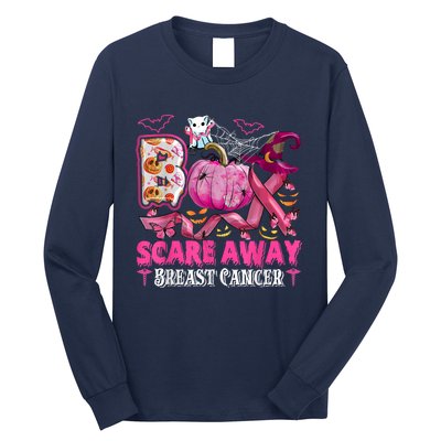 Boo Scare Away Breast Cancer Pink Ribbon Spider Halloween Long Sleeve Shirt