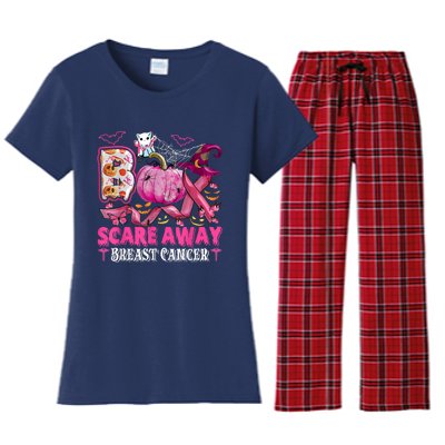 Boo Scare Away Breast Cancer Pink Ribbon Spider Halloween Women's Flannel Pajama Set