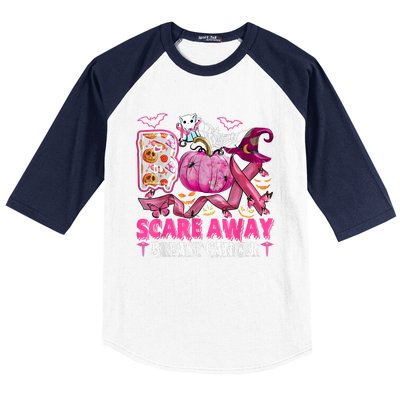 Boo Scare Away Breast Cancer Pink Ribbon Spider Halloween Baseball Sleeve Shirt