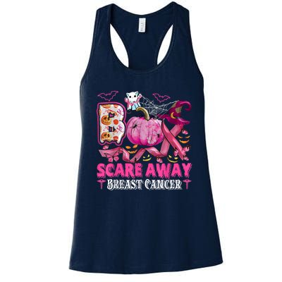 Boo Scare Away Breast Cancer Pink Ribbon Spider Halloween Women's Racerback Tank