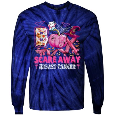 Boo Scare Away Breast Cancer Pink Ribbon Spider Halloween Tie-Dye Long Sleeve Shirt